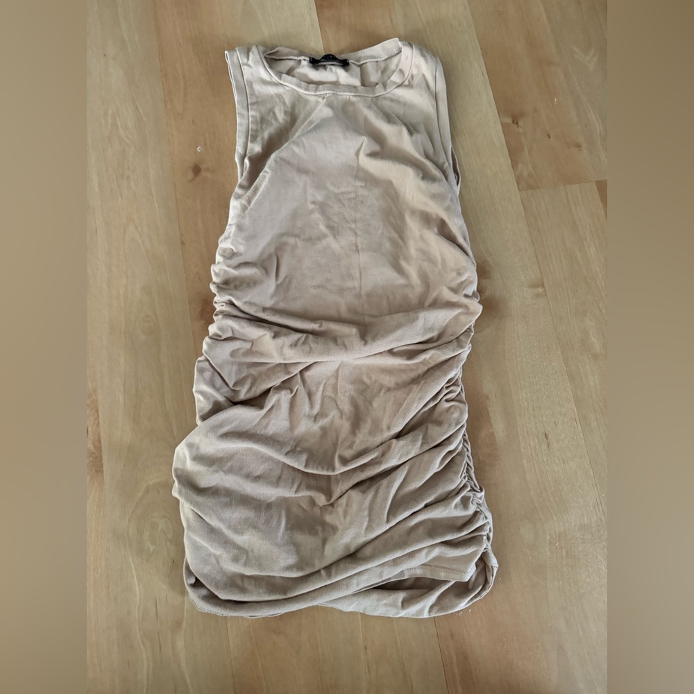Ruched Tan Sleeveless Dress